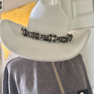 Hat, strap, Swarovski crystal,gun, metal handmade stretch band Deepa Gurnani S/M